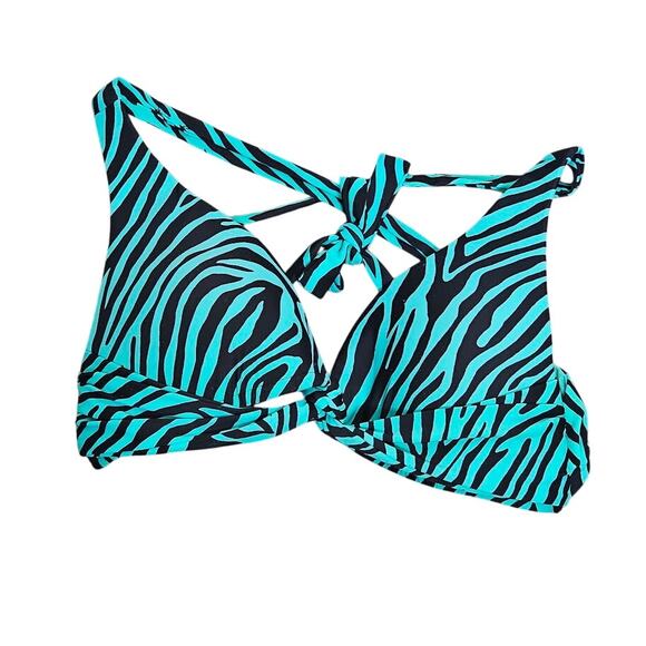 Bisou Bisou women's large green and black bikini swim suit zebra strip - Picture 3 of 9